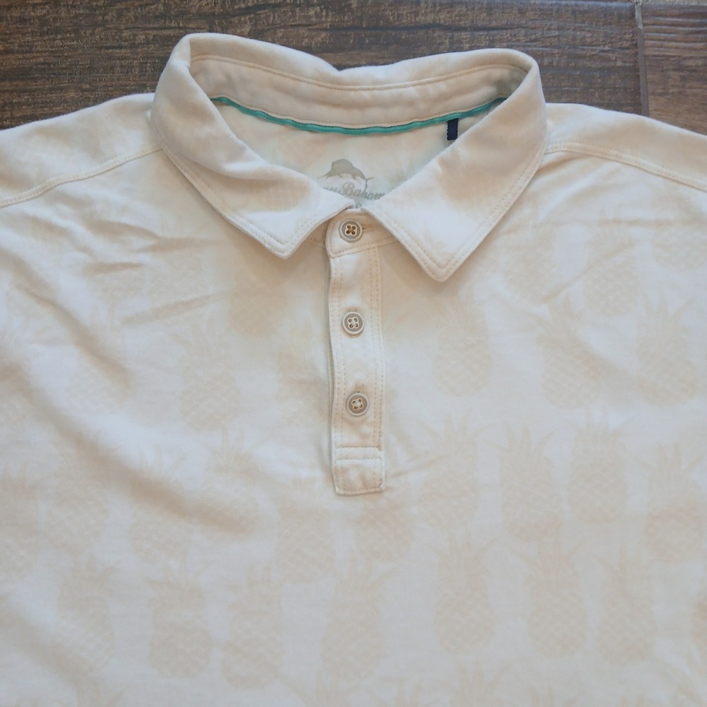 Tommy Bahama Polo Mens Extra Large Beige Pineapple Print AOP‎ Cotton Casual